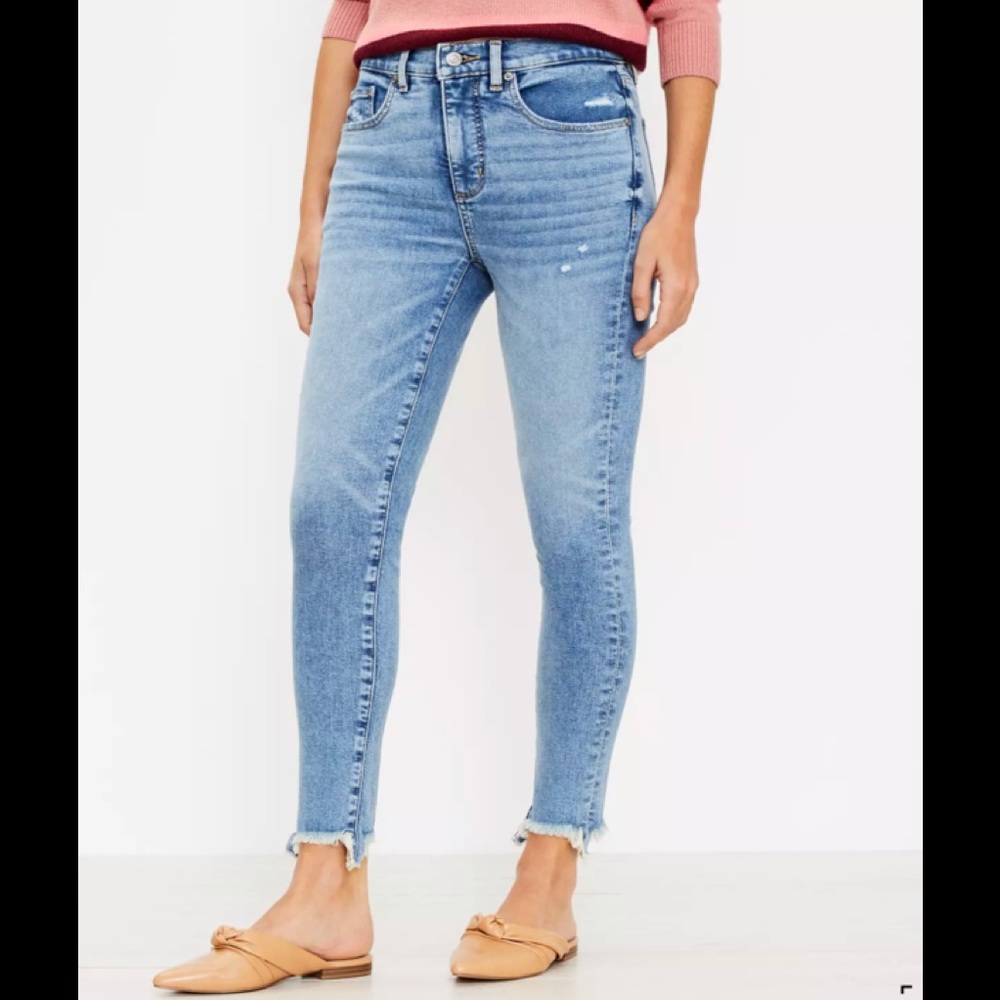 Petite Chewed Hem Mid Rise Skinny Jeans In Authentic Indigo